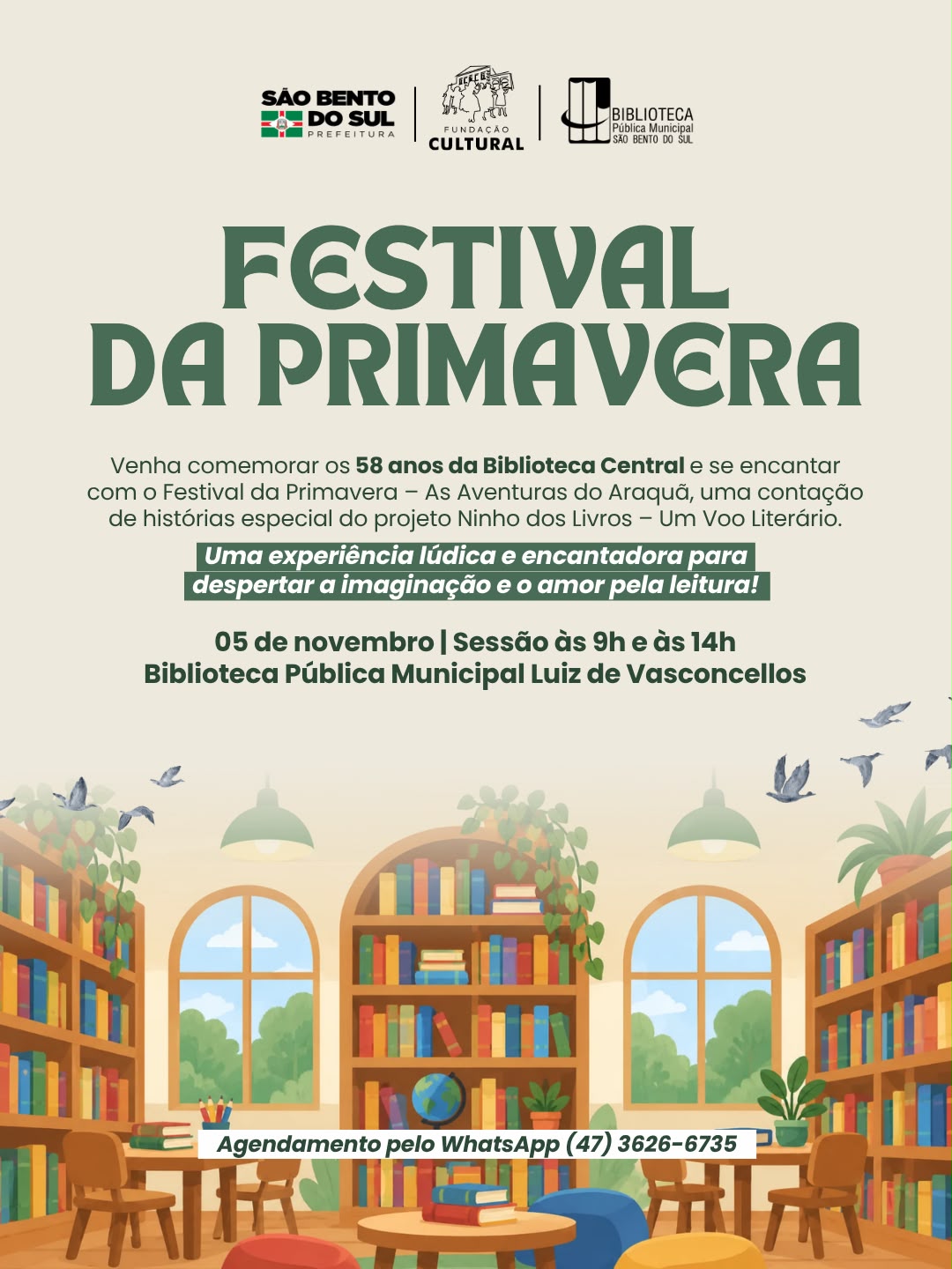 Biblioteca Pública de São Bento do Sul comemora 58 anos com contação de histórias